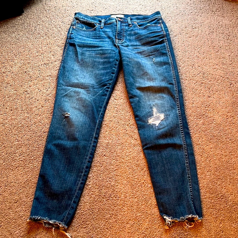 Madewell 9” High-rise Skinny, distressed.
